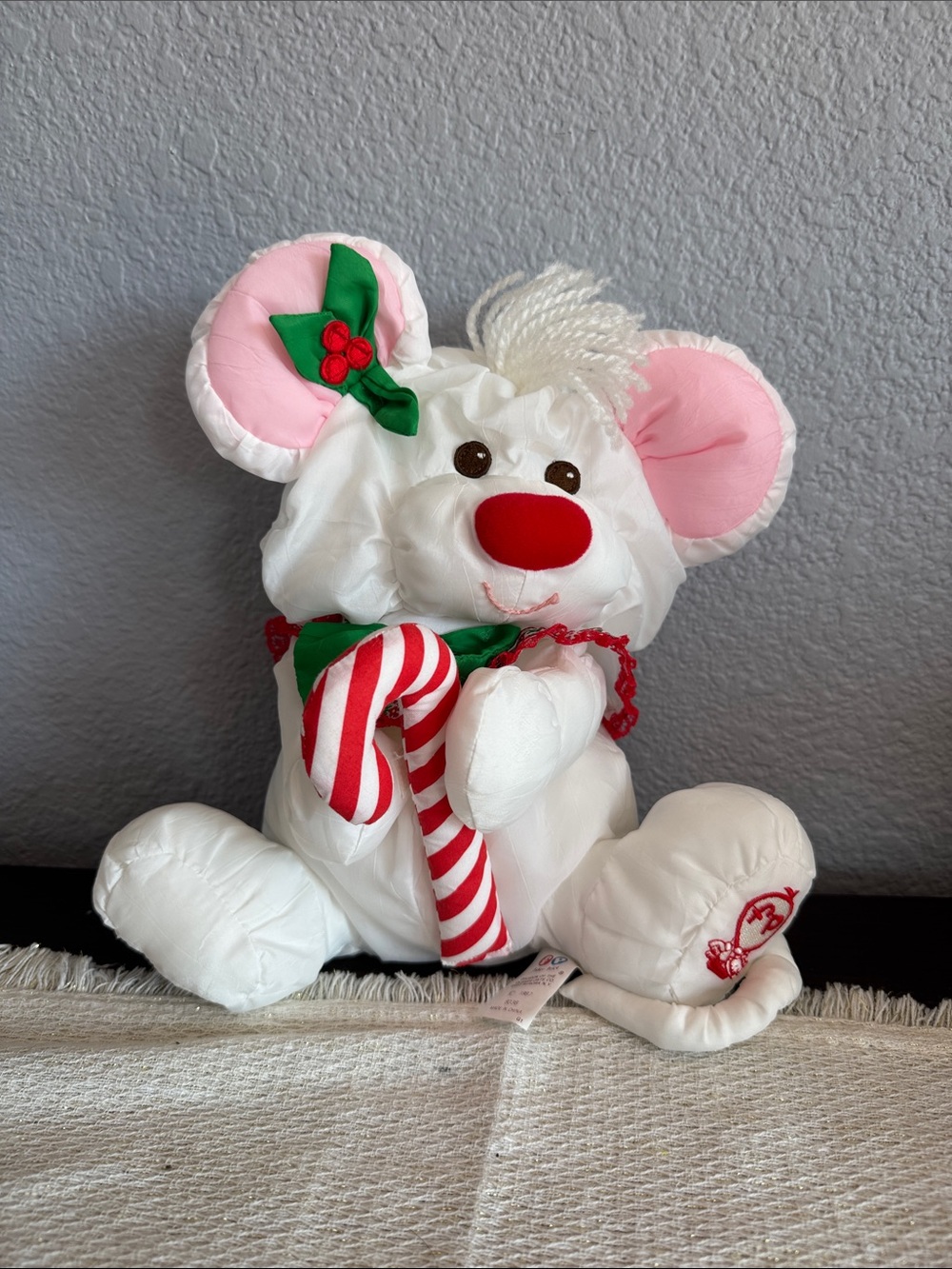Fisher Price Puffalump Mouse Plush Candy Cane White Christmas Holiday 1987